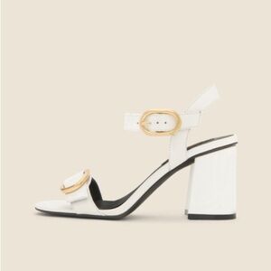 DKNY Buckle Women’s White Leather Block Heel Sandals Size 9.5 NEW
